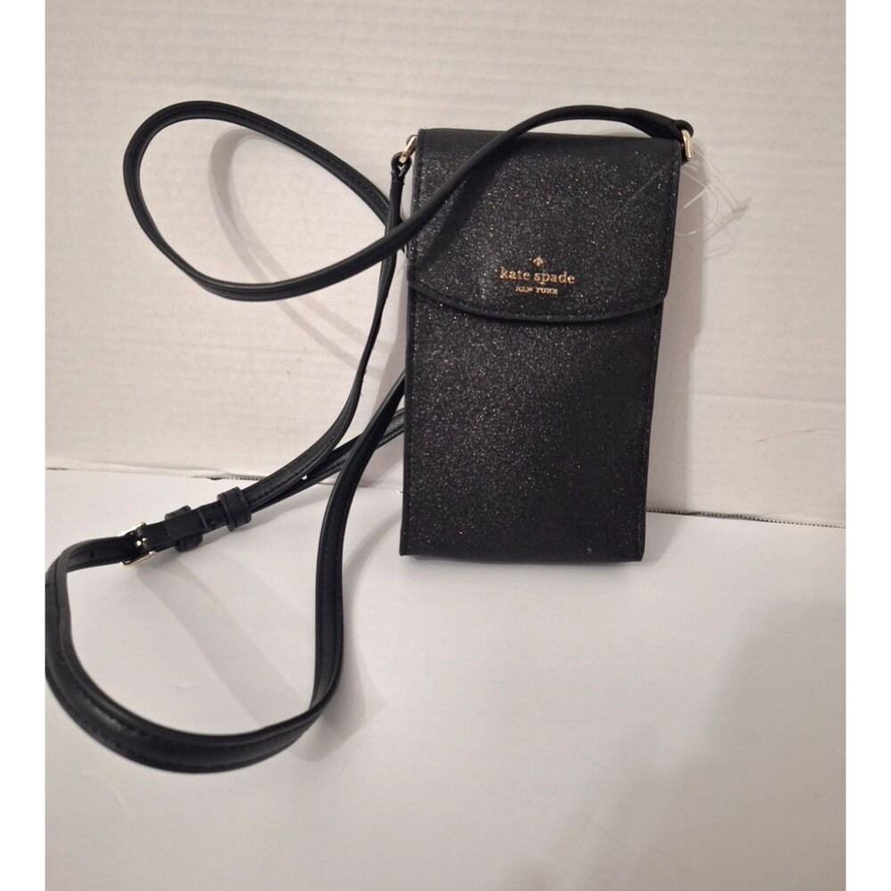 Kate Spade Lola Black Glitter Flap Cellphone Crossbody Bag Purse NWOT